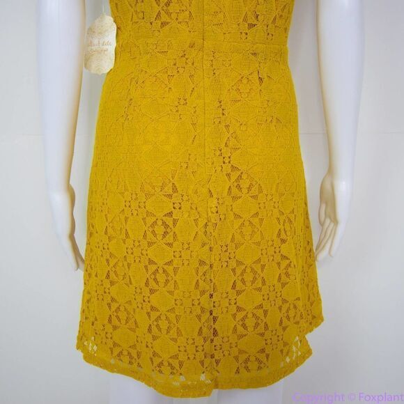 NEW Altar'd State mustard yellow lace dress with ruffle neck , L - Picture 6 of 14